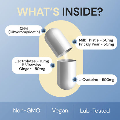 Body C.E.O. After Drinking Aid - Electrolyte Balance & Recovery - DHM (Dihydromyricetin), L-Cysteine, Prickly Pear, Milk Thistle, Zinger, Vitamin-B for Recovery - Filler-Free Formula - 60 Capsules BODY C.E.O. EXECUTIVE OF SUPPLEMENTS buy supplements Au