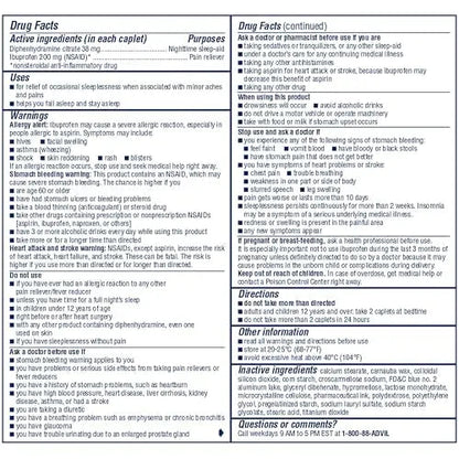 Advil PM Pain Reliever and Nighttime Sleep Aid, Pain Medicine with Ibuprofen for Pain Relief and Diphenhydramine Citrate for a Sleep Aid - 50x2 Coated Caplets AdvilBuy Supplements Australia