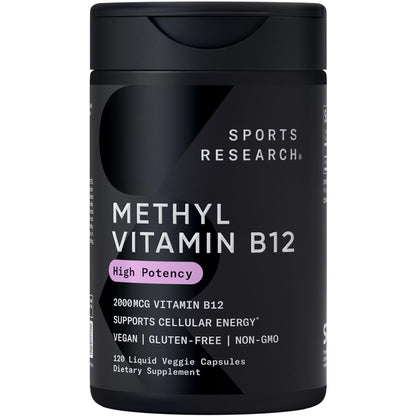 Sports Research® Vitamin B12 as Methylcobalamin 2000mcg - Plant Based B12 w/Coconut MCT Oil for Energy Metabolism Support - Vegan Certified · Non-GMO · Gluten Free - 120 Liquid Caps Sports Research buy supplements Au
