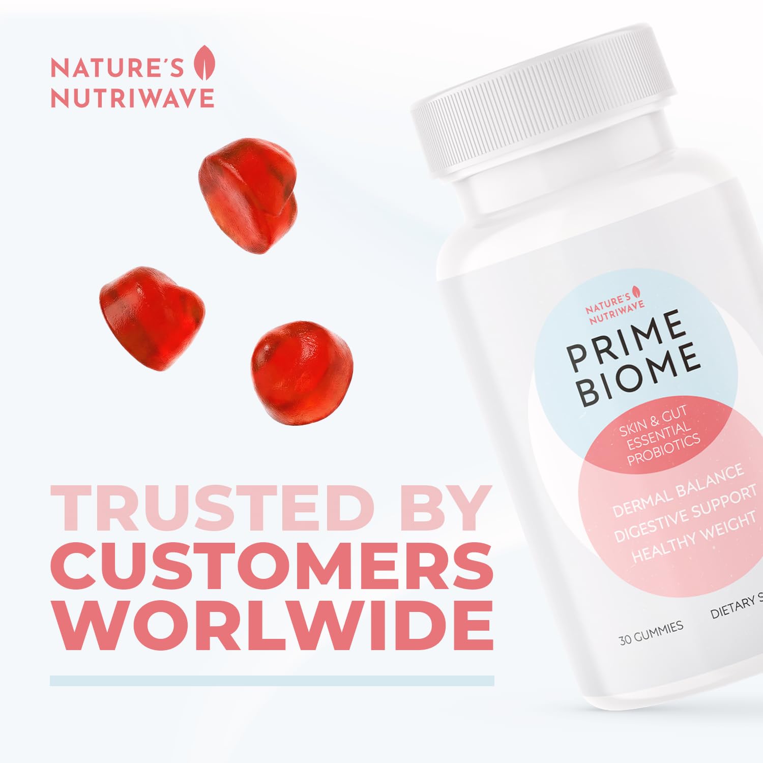 Nature’s NutriWave PrimeBiome Probiotic Gummies – Plant-Based Blend with Inulin, Lion’s Mane, Ginger & More– Non-GMO, No Stimulants, GMP Certified – 30 Gummies, 1 Month Supply Nature’s NutriWaveBuy Supplements Australia