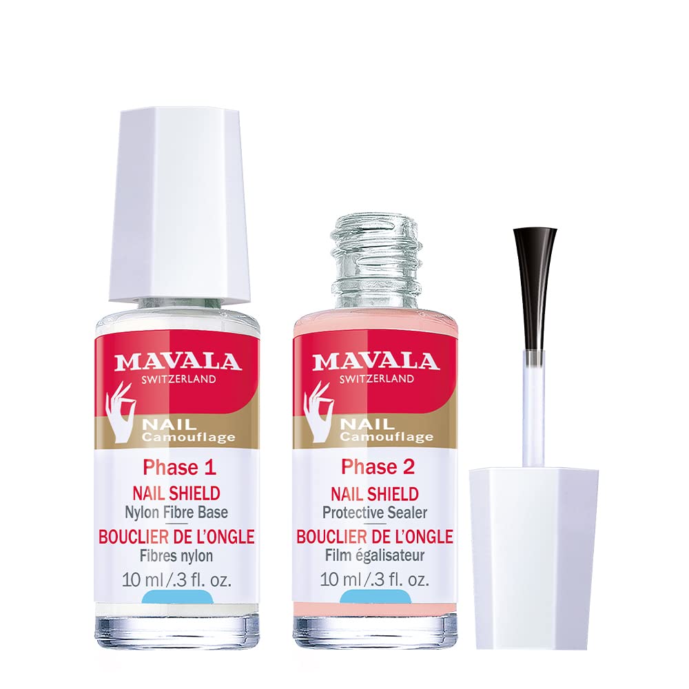 Mavala Nail Shield, 2 Count, Phase 1 & 2, Clear Nail Polish Top Coat, Nail Strengthener, Nail Growth & Nail Hardener Treatment,