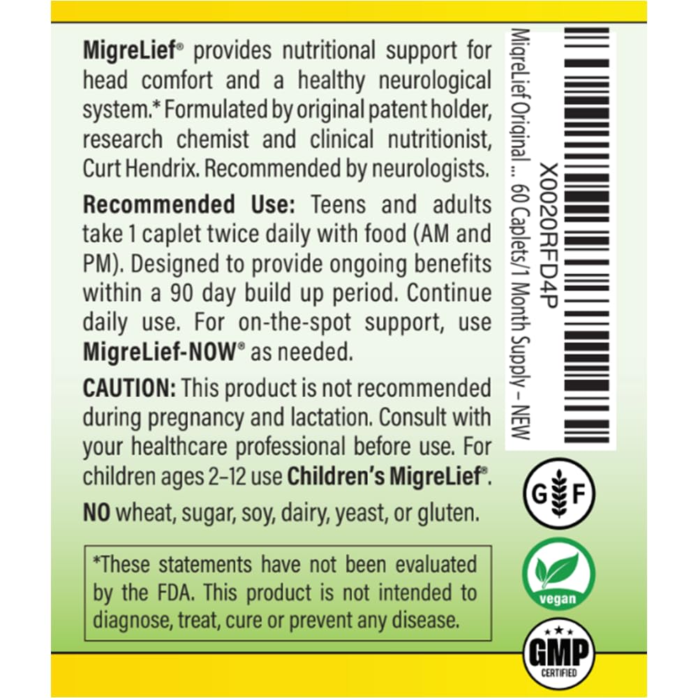 MigreLief Original Triple Therapy with Puracol - Nutritional Support for Migraine Sufferers - 60 Caplets/1 Month Supply MigreLiefBuy Supplements Australia