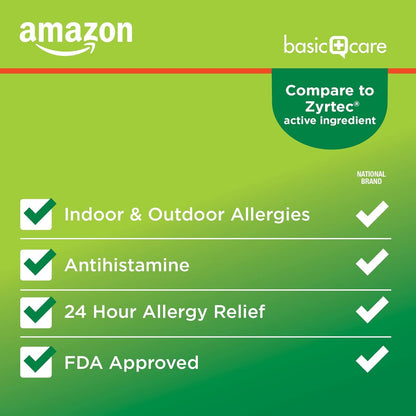 Amazon Basic Care All Day Allergy, Cetirizine Hydrochloride Tablets, 10 mg, 24-Hour Relief for Sneezing, Runny Nose, Itchy Eyes & Throat, Indoor & Outdoor Allergy Relief, 30 Count (Packaging may vary) Amazon Basic Care buy supplements Au