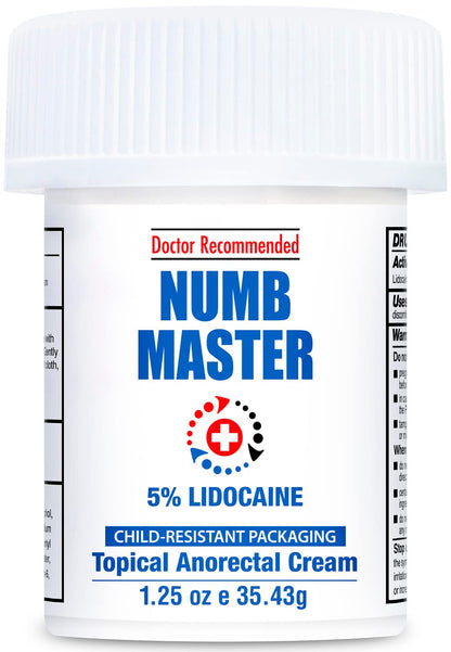 Clinical Resolution Numb Master 5% Lidocaine Numbing Cream for Pain Relief, Topical Anesthetic Burn Itch Cream Maximum Strength, Fast Acting Hemorrhoid Treatment with Vitamin E and Aloe, 1.25 Oz