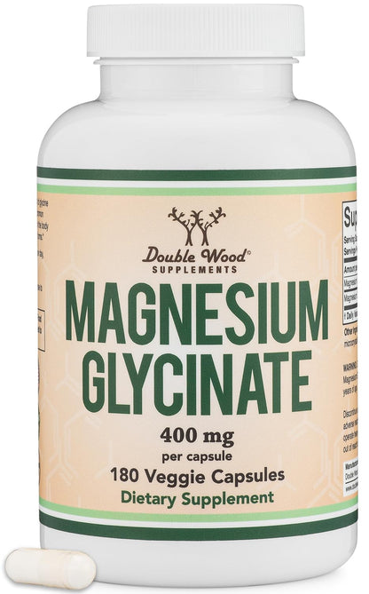 Magnesium Glycinate 400mg | 180 Capsules | Sleep, Muscle, & Heart Support | Vegan, Third Party Tested, Gluten Free, Non-GMO, by Double Wood Supplements Double Wood SupplementsBuy Supplements Australia