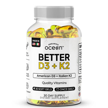Organics Ocean Better D3 + K2-100% Organic VIT D3 and K2 Supplements with Maximum Bioavailability - Supports Bone Density, Calcium Balance, Immunity & Mood - 1-Pack, 30-Day Supply Organics Ocean buy supplements Au