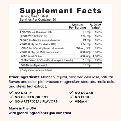EZ Melts Dissolvable B-Complex - Vitamin B Complex - Provides Energy Metabolism & Heart Health Support - with Methylated B12 & Folate - Non-GMO & Vegan