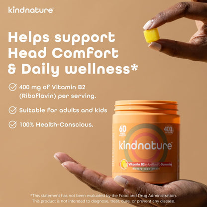 kindnature Vitamin B2 Gummies - Riboflavin 400mg Supplement for Kids & Adults - Non-GMO, Soy & Gluten-Free