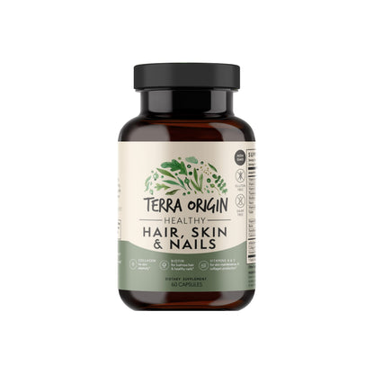 TERRA ORIGIN Healthy Hair, Skin and Nails Supplement | Collagen, Biotin, Horsetail & B-Complex | Supports Hair Strength, Skin Elasticity & Nail Growth | Vitamins for Women and Men | 60 Capsules TERRA ORIGINBuy Supplements Australia