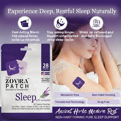Zovira Sleep Patches for Adults, Melatonin Free with Lavender & Magnesium | Time-Release Transdermal, Aromatherapy Sleep Aid | Non-Habit Forming, Hypoallergenic, All-Night Restorative Sleep | 28 Count ZOVIRA buy supplements Au