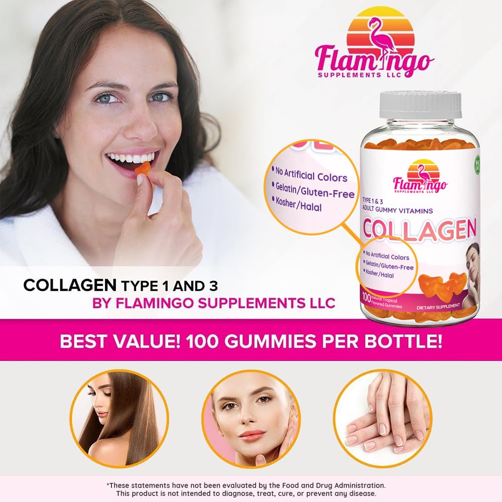 Collagen Gummies- Natural Marine Collagen for Women, and Men- Collagen Supplements for Skin Hair, Nails- Hydrolyzed Type 2 & 1 3- Replace Pills and Powders - No Gelatin, Kosher, Halal- 100 Ct. Flamingo Supplements buy supplements Au