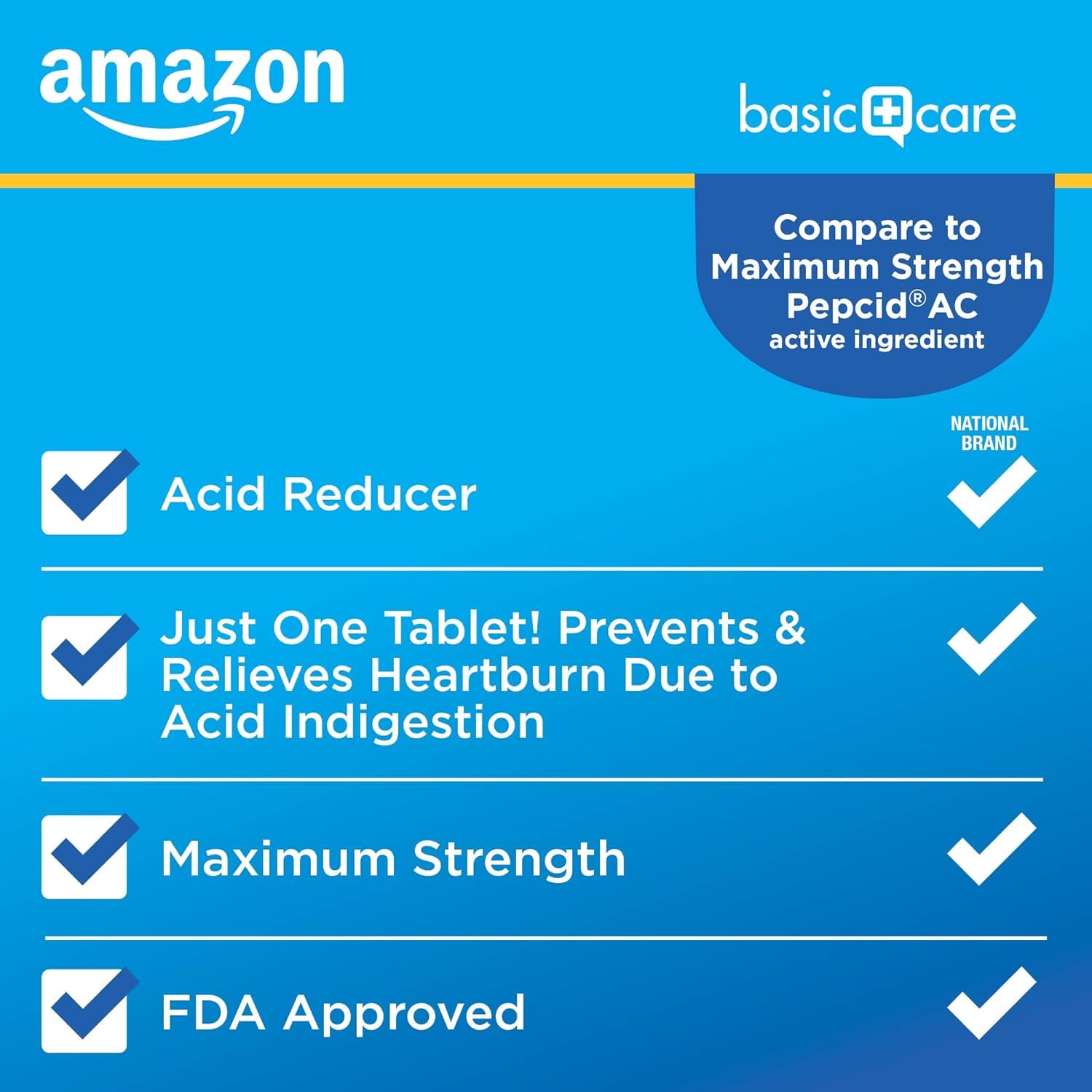 Amazon Basic Care Maximum Strength Famotidine Tablets 20 mg, Acid Reducer for Heartburn Relief, Prevents & Relieves Acid Indigestion, Heartburn Medicine, 12 Hour Protection, 200 Count Amazon Basic Care buy supplements Au