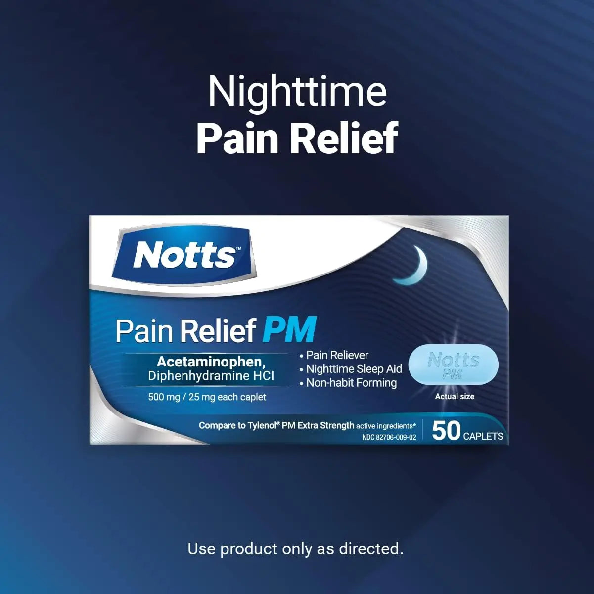 NOTTS PM Extra Strength Pain Relief & Sleep Aid, 500mg Acetaminophen & 25mg Diphenhydramine HCl, 50 Caplets for Nighttime Aches, Headaches & Body Pain, Non-Habit Forming (Pack of 2) NOTTSBuy Supplements Australia