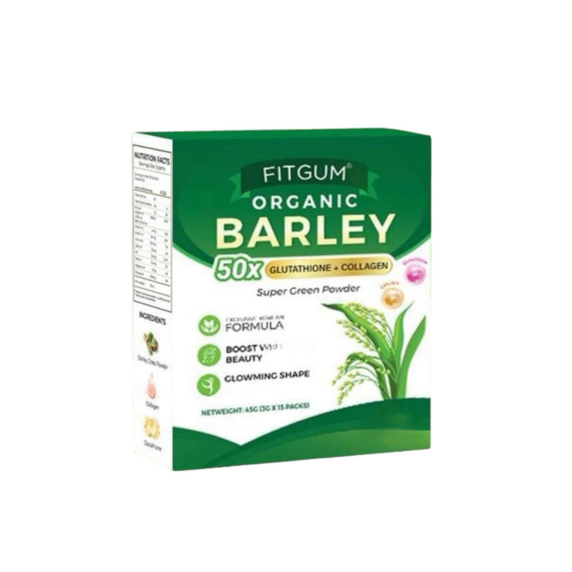 FIT Gum Organic Barley 50X Glutathione & Collagen Super Green Powder - 3g x 15 Sachets UKWellnessHub buy supplements Au