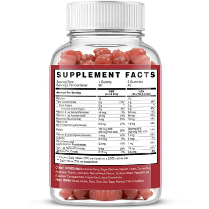 Vegan Iron Gummies Supplement - with Vitamin C, A, B-Complex, Folate, Zinc for Adults & Kids - Health Blood & Energy Support for Iron Deficiency,