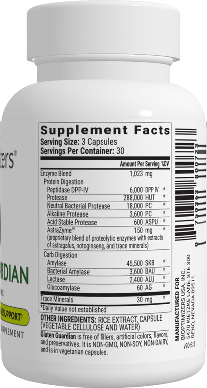 BIOptimizers Gluten Guardian 3.0 - Enzyme Supplement with DPP-IV to Support Gluten Digestion – May Help Prevent Bloating,