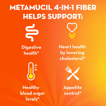 Metamucil On-the-Go Packets, Sugar-Free, 44 Packets, 4-in-1 Psyllium Husk Fiber Supplement, Orange Flavored, Individual Servings Great for Travel
