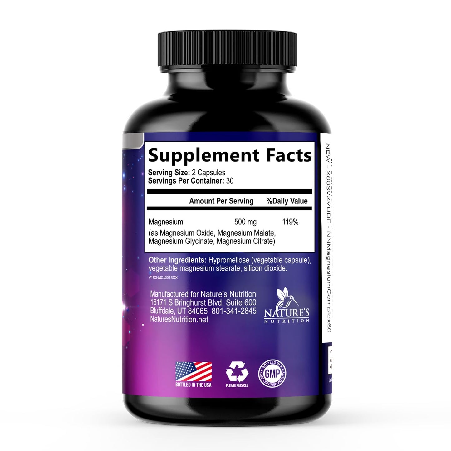 Magnesium Complex Supplement - Magnesium 500 mg Per Serving - 4 in 1 High Absorption Blend - 100% Chelated Magnesium Glycinate with Malate, Citrate & Oxide - Vegan Complex - USA Bottled - 60 Capsules Nature's Nutrition buy supplements Au