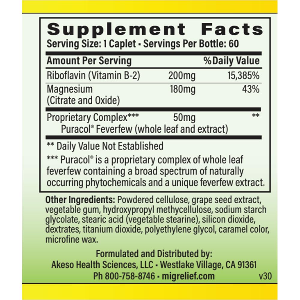 MigreLief Original Triple Therapy with Puracol - Nutritional Support for Migraine Sufferers - 60 Caplets/1 Month Supply MigreLiefBuy Supplements Australia