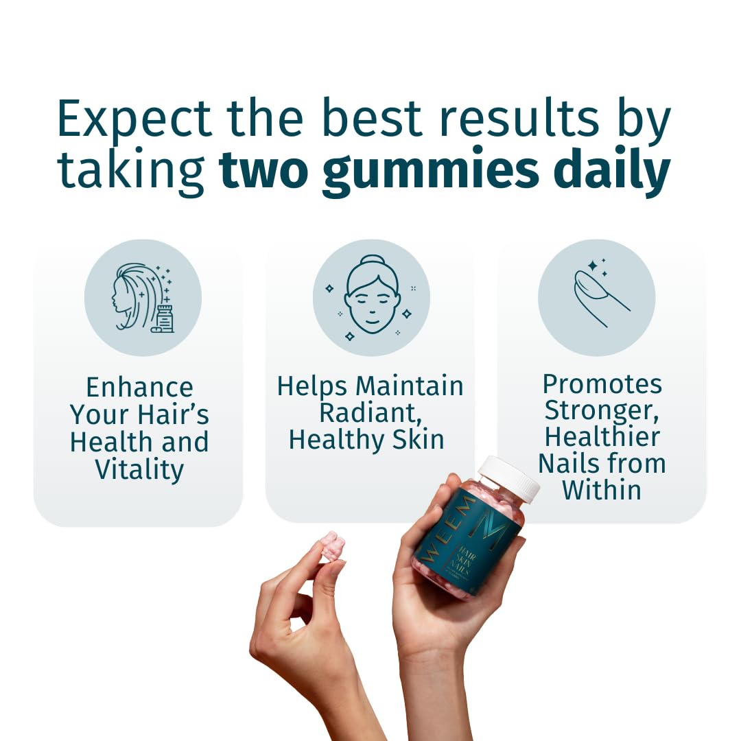 WEEM Hair Skin and Nails Gummies - Supports Healthy Hair - Vegan biotin Vitamins for Women & Men Supports Faster Hair Growth, Stronger Nails, Healthy Skin, Extra Strength (1) WEEM buy supplements Au