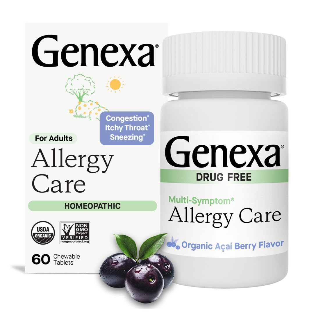 Genexa Allergy Care | Drug Free, Non-Drowsy Allergy & Decongestant Remedy for Adults | Vegan & Non-GMO | Homeopathic Allergy Relief Made Clean | Organic Acai Berry Flavor | 60 Chewable Tablets Genexa buy supplements Au