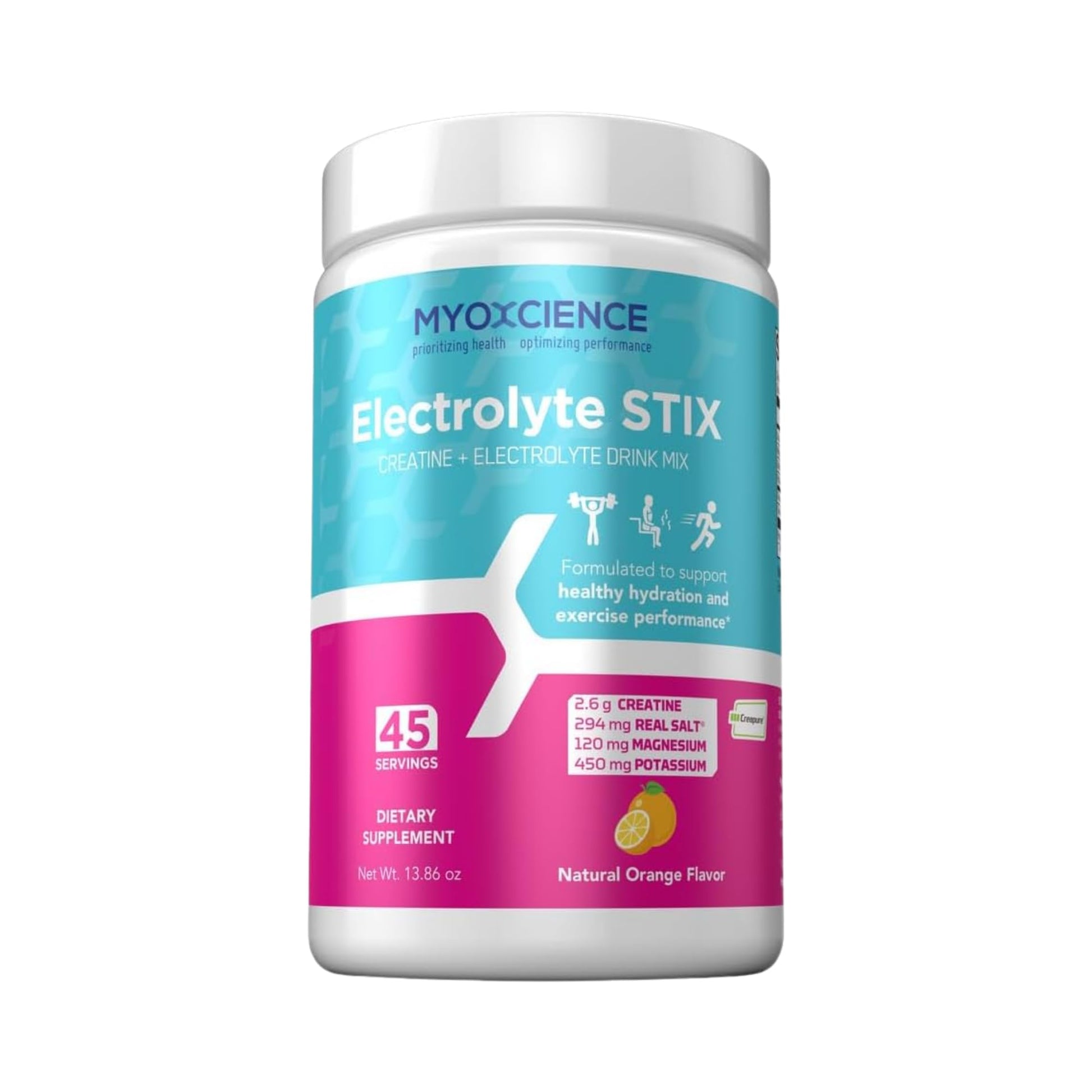 MYOXCIENCE Electrolyte STIX | Creatine Electrolyte Powder | Recovery from Exercise & Muscle Development w/Real Salt (Natural Orange Flavor) (Jar 45 ct) MYOXCIENCE buy supplements Au