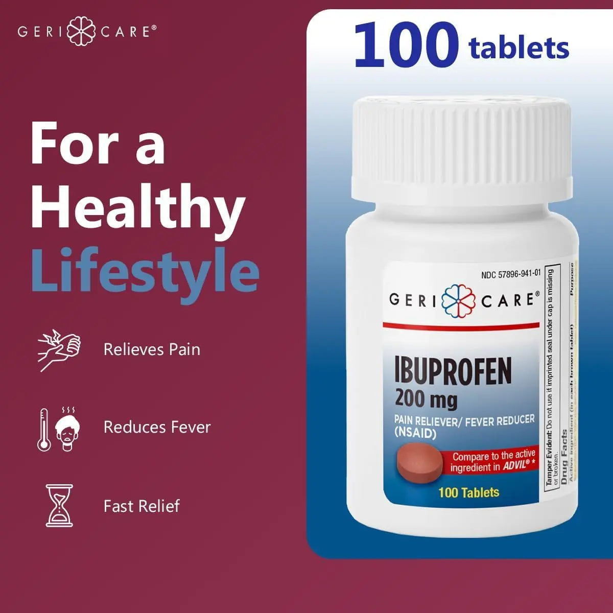Geri Care IBUPROFEN Pain Relief Tablets (100 Count) GeriCareBuy Supplements Australia