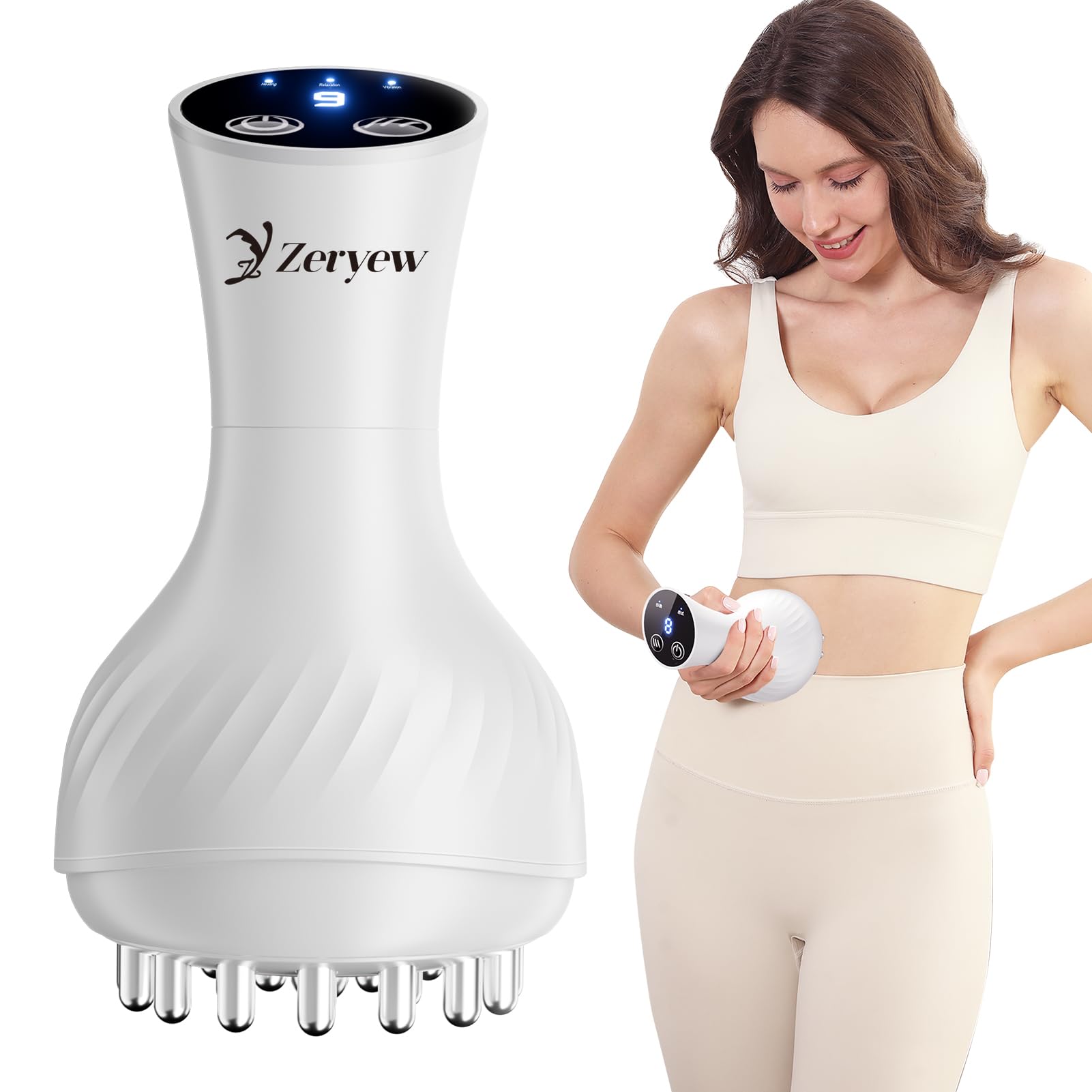 ZY ZERYEW 3-in-1 Handheld Lymphatic Drainage Massager with Red Light, Heat & Vibration - Cordless Anti Cellulite Massage Tool for Body Relaxation, 3 Modes & 9 Speeds for Belly, Legs, Thighs ZY ZERYEW buy supplements Au