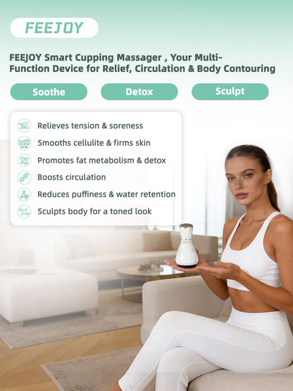 FEEJOY Electric Lymphatic Drainage Massager with Pulse Therapy & Heat – 12-Level Cupping Massage Device for Cellulite Reduction, Body Sculpting, Deep Tissue Pain Relief & Muscle Recovery, White FEEJOY buy supplements Au