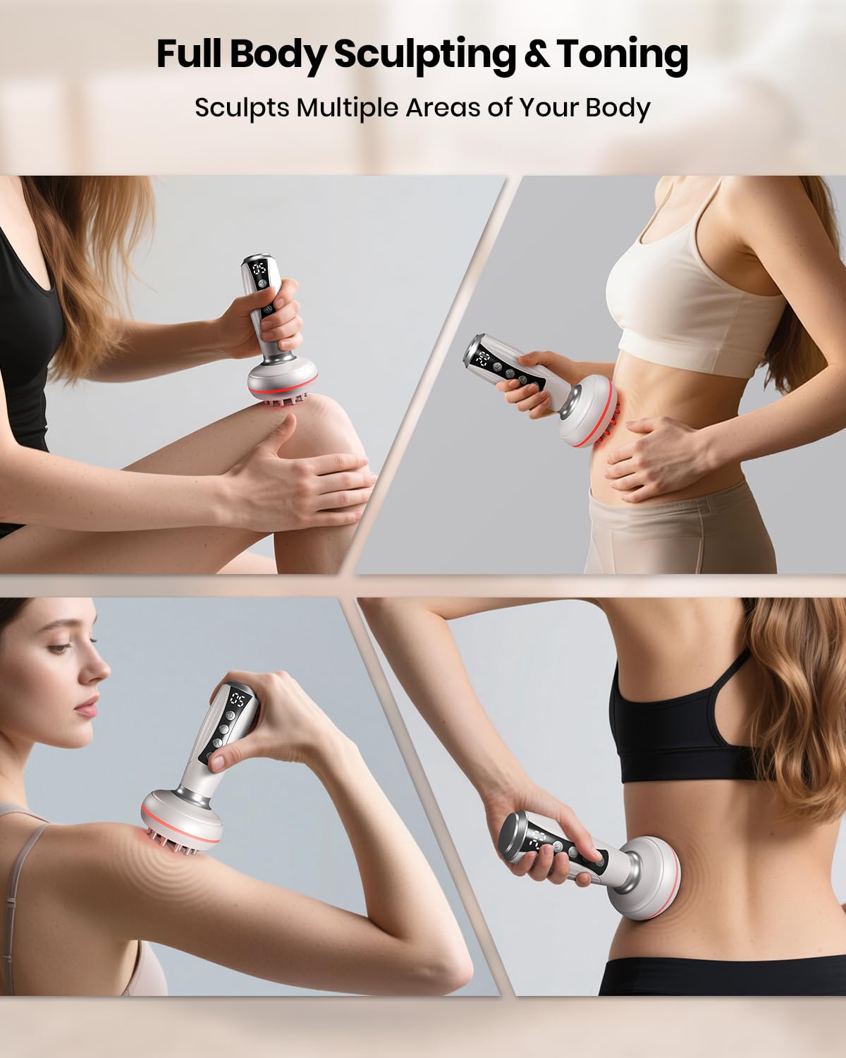 4-in-1 Lymphatic Drainage Massager & Anti Cellulite Massage Tool, Body Sculpting Massager for Legs, Arms & Belly, Reduce Cellulite, Stretch Marks with Heat, Light & Vibration, Pearl White EURPMASK Choose the color of europe buy supplements Au