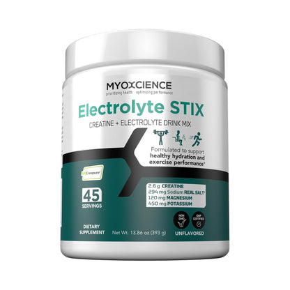 MYOXCIENCE Electrolyte STIX | Creatine Electrolyte Powder | Recovery from Exercise & Muscle Development w/Real Salt (Unflavored) (Jar 45 ct) MYOXCIENCE buy supplements Au