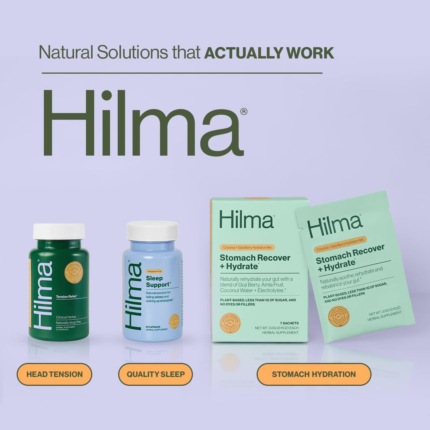 Hilma Natural Tension Headache Relief, Supplements with Magnesium, Boswellia and Feverfew, 50 Vegan Capsules HilmaBuy Supplements Australia
