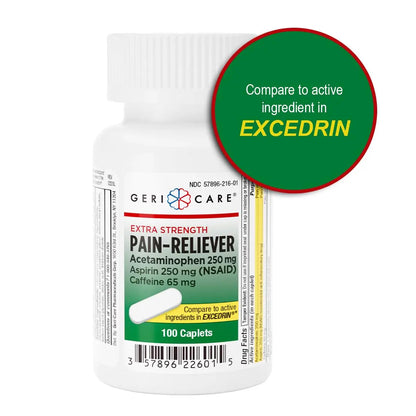 GeriCare Pain Reliever Extra Strength Caplets – 100 Count – Acetaminophen 250mg, Aspirin 250mg (NSAID), Caffeine 65mg – Powerful Triple-Action Formula for Headaches, Migraines & Minor Aches (2 Pack) GeriCareBuy Supplements Australia