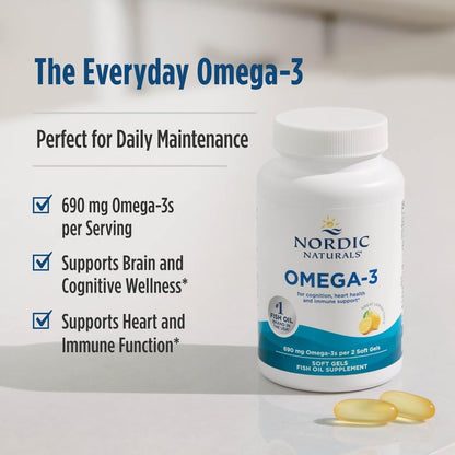 Nordic Naturals Omega-3, Lemon Flavor - 120 Soft Gels - 690 mg Omega-3 - Fish Oil - EPA & DHA - Immune Support, Brain & Heart Health, Optimal Wellness - Non-GMO - 60 Servings Nordic Naturals buy supplements Au