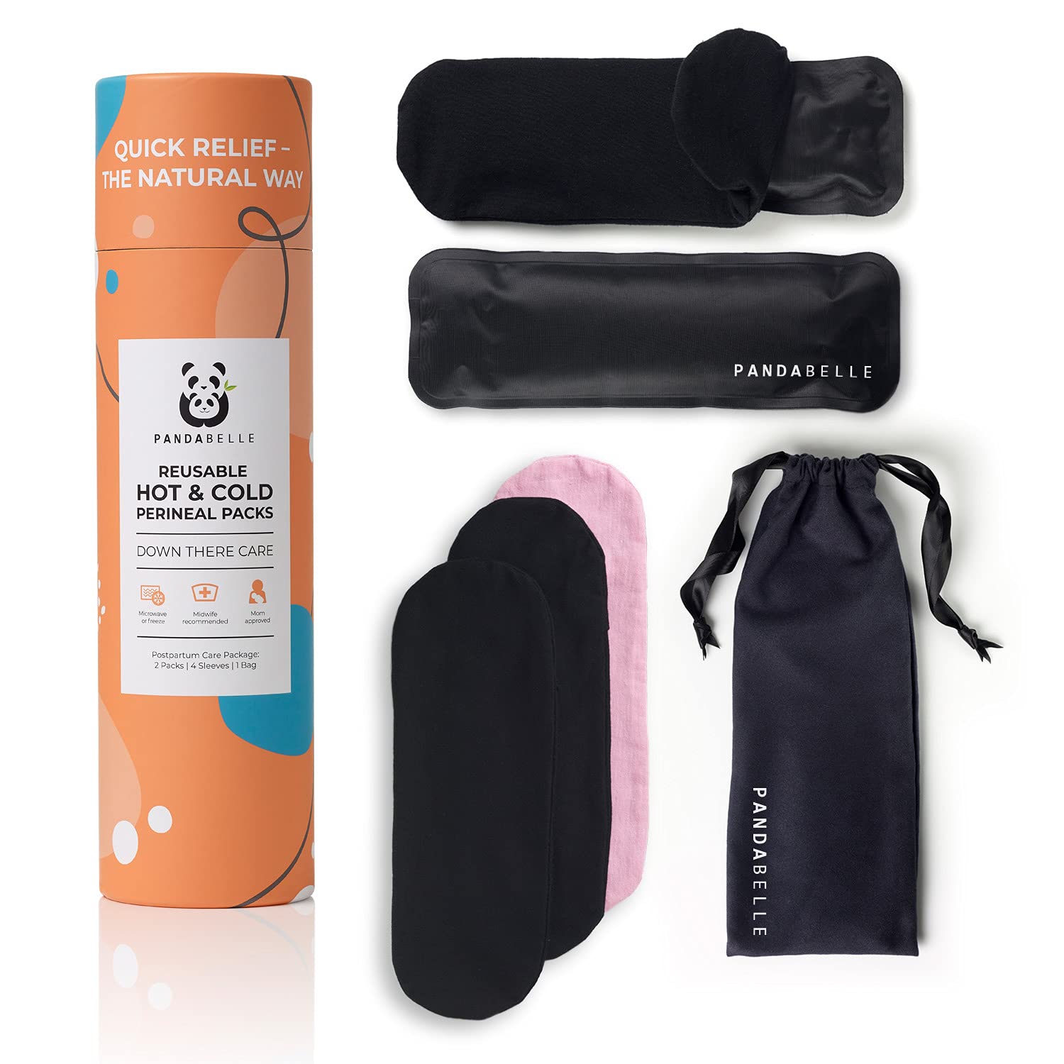 Pandabelle Hot & Cold Reusable Perineal Ice Pack with 4 Washable Cotton Sleeves & Carry Bag for Postpartum Perineal Pain, Hemorrhoids, C-Section Scar, Breastfeeding, Post-Waxing Hair Removal & More PANDABELLEBuy Supplements Australia