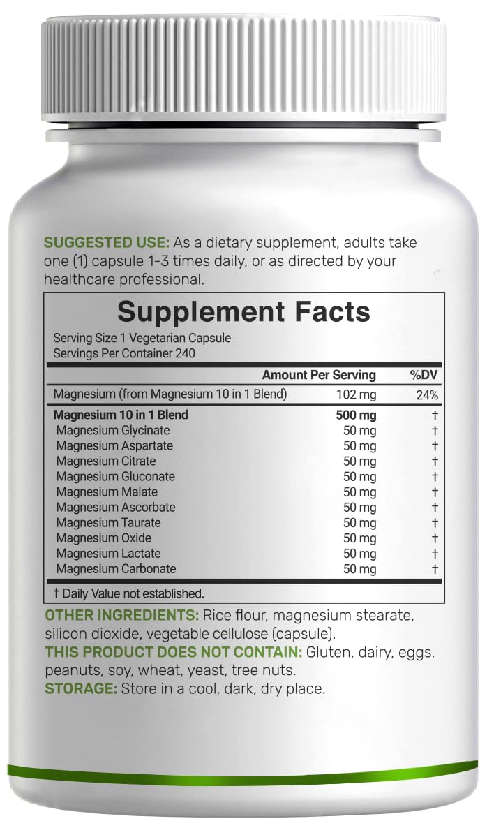 Magnesium Complex 500mg, 240 Veggie Capsules – 10-in-1 Glycinate, Citrate, Malate, Oxide, & More – 100% Chelated for Easy Absorption – Essential Mineral Supplement – Non-GMO DEAL SUPPLEMENT buy supplements Au