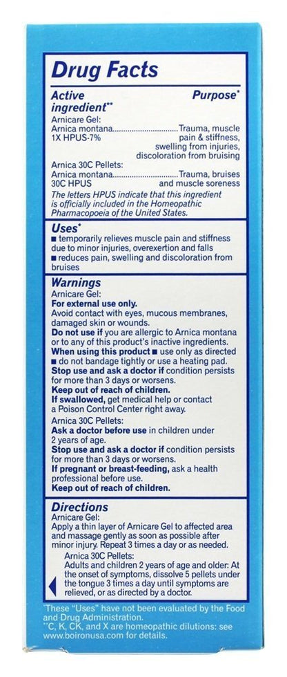 Boiron Arnicare Gel 2.6 oz with Arnica Montana Pellets 80 ct Bluetube BoironBuy Supplements Australia