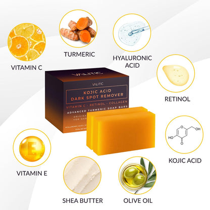 VALITIC Kojic Acid Dark Spot Remover Soap Bars with Vitamin C, Retinol, Collagen, Turmeric
