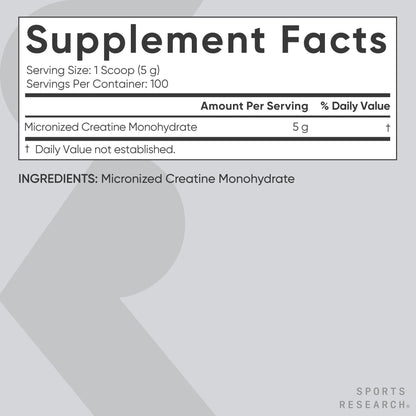 Sports Research Creatine Monohydrate - Gain Lean Muscle, Improve Performance and Strength and Support Workout Recovery* - 5 g Micronized Creatine - 17.64 oz Sports Research buy supplements Au
