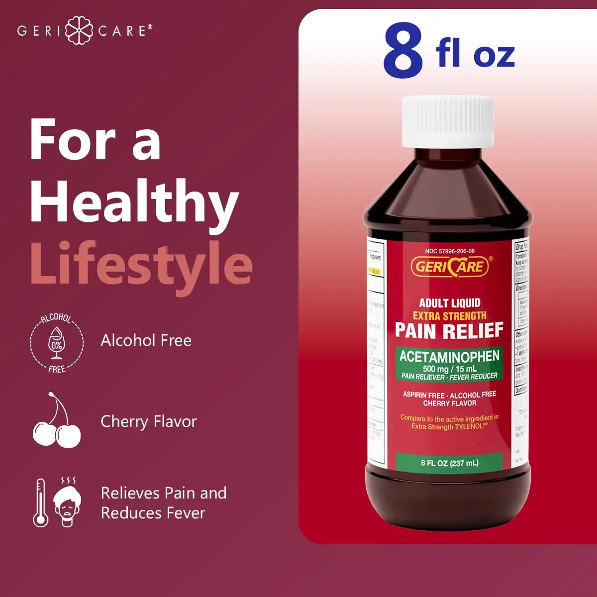 GeriCare Extra Strength Acetaminophen 500 mg Adult Liquid Pain Relief, Fever Reducer, 8 FL OZ (Pack of 1) GeriCareBuy Supplements Australia