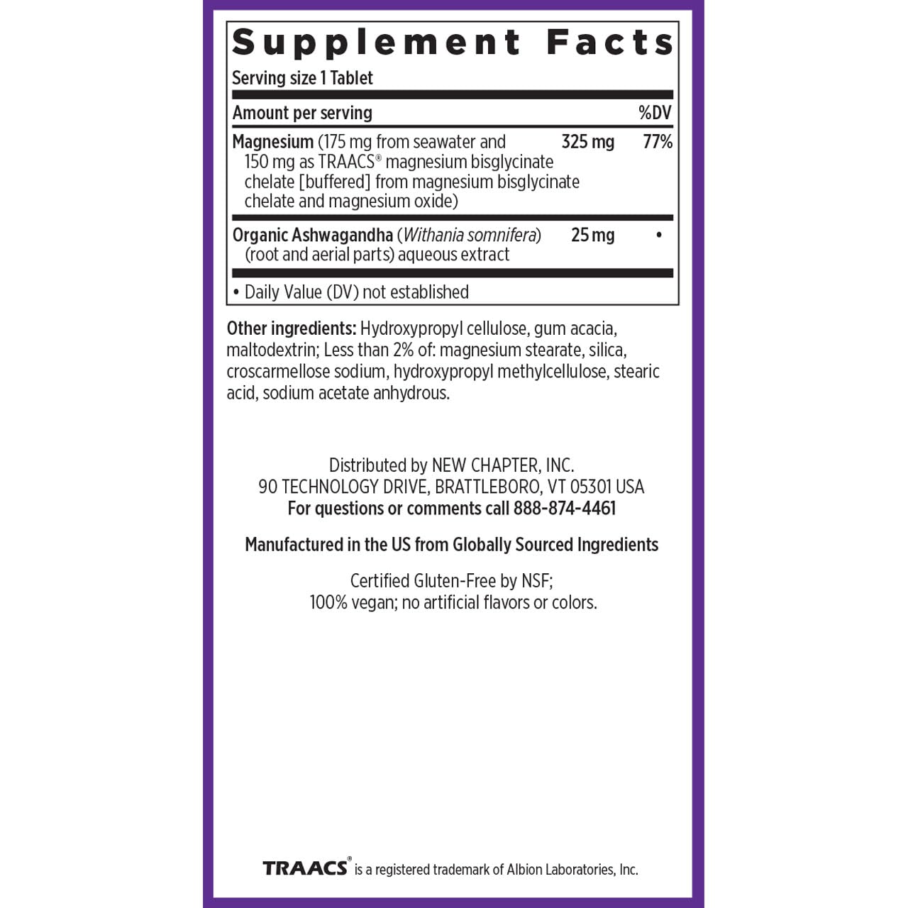 New Chapter Magnesium + Ashwagandha Supplement, 325 mg with Magnesium Glycinate for Muscle Relaxation & Recovery, Heart, Nerve & Bone Health, 2.5X Absorption