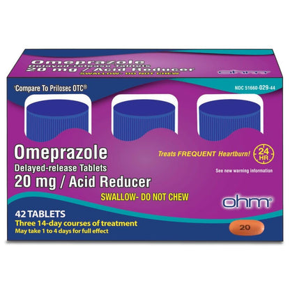Ohm Omeprazole 20mg, 42 Delayed-Release Tablets, Acid Reducer for Frequent Heartburn, 24-Hour Relief Heartburn Medicine, Helps Relieve Stomach & Chest Discomfort (6 Weeks of Supply, 42, Count) Ohm buy supplements Au