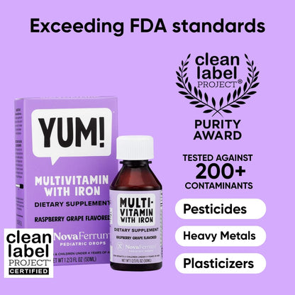 NovaFerrum Yum | Multivitamin with Iron for Infants, Toddlers & Kids Ages 4 & Under | Immune Support | Gluten Free Certified