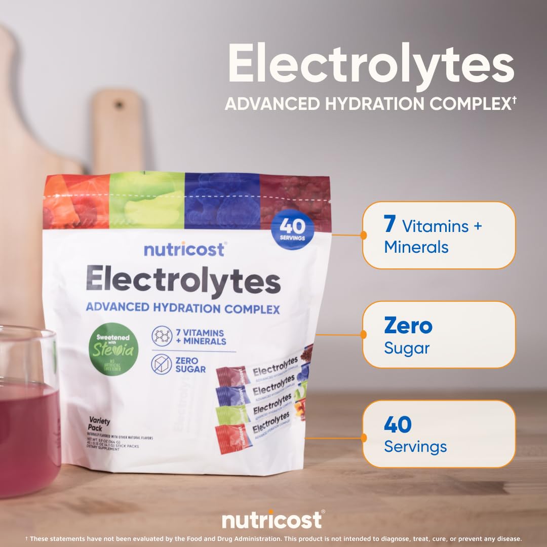 Nutricost Electrolytes Complex, Variety Pack Flavored, 40 Stickpacks - Advanced Hydration Complex