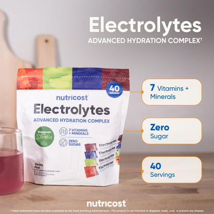 Nutricost Electrolytes Complex, Variety Pack Flavored, 40 Stickpacks - Advanced Hydration Complex