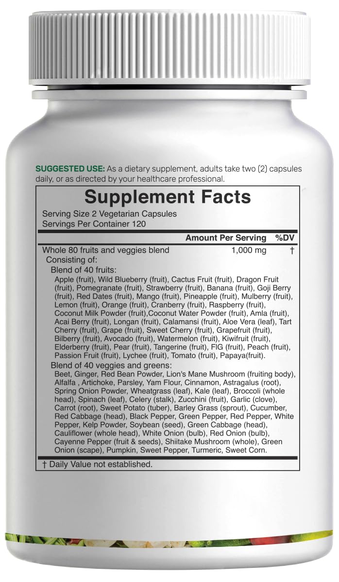 Nature’s Fruits & Veggies Supplement, 240 Veggie Capsules – 80 Whole Food Superfoods for Daily Balance – 40 Fruits with 40 Vegetables and Greens – Non-GMO, Gluten Free DEAL SUPPLEMENT buy supplements Au
