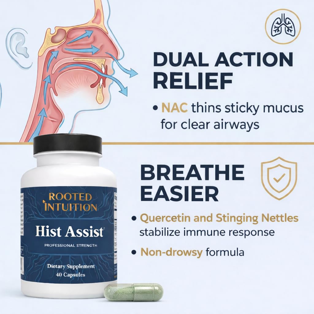 Rooted Intuition Hist Assist | Seasonal Sinus & Immune Balance Formula | Quercetin Bromelain NAC Nettle | Non-GMO Gluten Free | 40 Capsules Rooted Intuition buy supplements Au