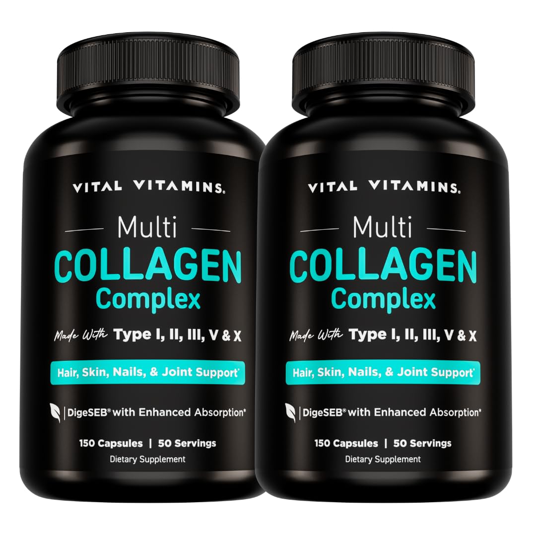 Vital Vitamins Multi Collagen Pills for Women & Men (2-Pack) - Hydrolyzed Collagen Peptides - Type I, II, III, V, X - Grass Fed, Non-GMO Vital Vitamins buy supplements Au