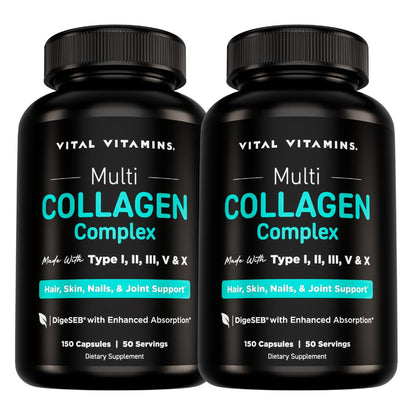 Vital Vitamins Multi Collagen Pills for Women & Men (2-Pack) - Hydrolyzed Collagen Peptides - Type I, II, III, V, X - Grass Fed, Non-GMO Vital Vitamins buy supplements Au