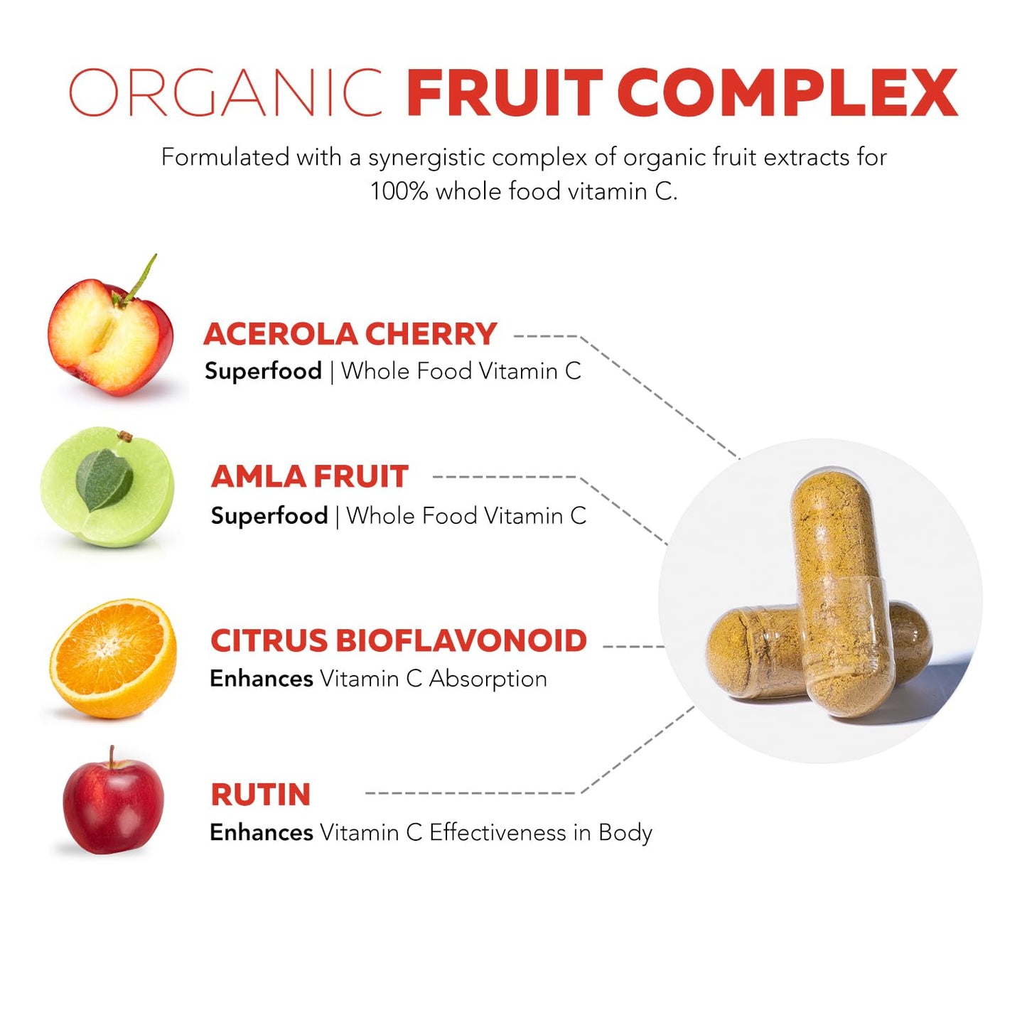 Organic Vitamin C | Whole Food Vitamin C from Fruit Plus Absorption Enhancing Cofactors - Vegan, Enhanced Bioavailability - Immune Support
